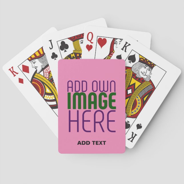 MODERN EDITABLE CUTE HOT PINK IMAGE TEXT TEMPLATE PLAYING CARDS (Back)