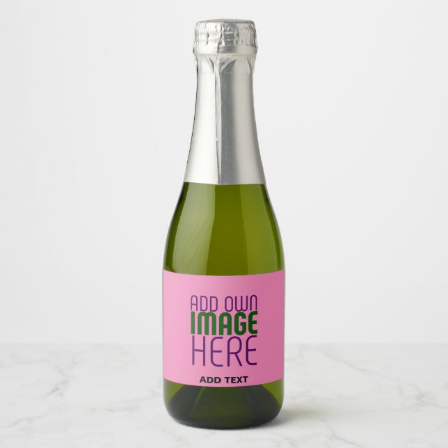 MODERN EDITABLE CUTE HOT PINK IMAGE TEXT TEMPLATE SPARKLING WINE LABEL (Front)