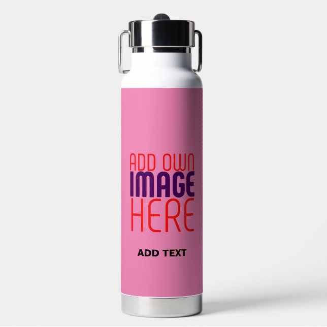 MODERN EDITABLE CUTE HOT PINK IMAGE TEXT TEMPLATE WATER BOTTLE (Front)
