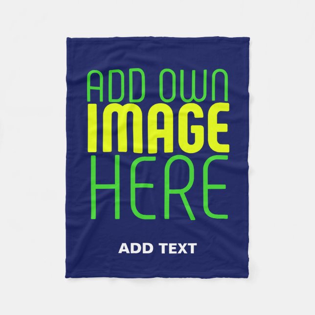 MODERN EDITABLE CUTE NAVY BLUE IMAGE TEXT TEMPLATE FLEECE BLANKET (Front)