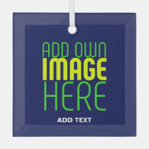 MODERN EDITABLE CUTE NAVY BLUE IMAGE TEXT TEMPLATE GLASS ORNAMENT