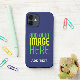 MODERN EDITABLE CUTE NAVY BLUE IMAGE TEXT TEMPLATE iPhone 12 MINI CASE