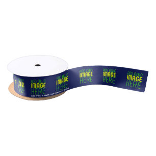 MODERN EDITABLE CUTE NAVY BLUE IMAGE TEXT TEMPLATE SATIN RIBBON
