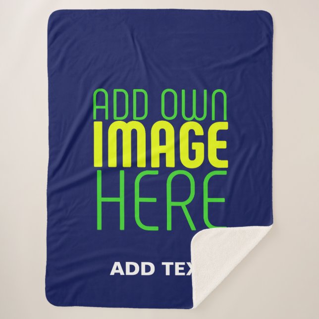 MODERN EDITABLE CUTE NAVY BLUE IMAGE TEXT TEMPLATE SHERPA BLANKET (Front)