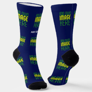 MODERN EDITABLE CUTE NAVY BLUE IMAGE TEXT TEMPLATE SOCKS