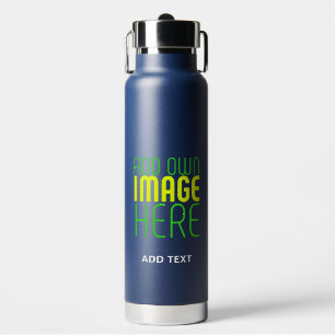 MODERN EDITABLE CUTE NAVY BLUE IMAGE TEXT TEMPLATE WATER BOTTLE