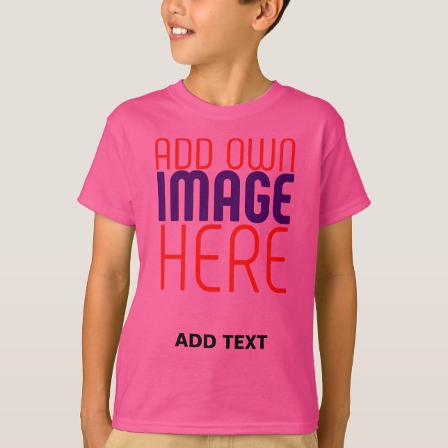 MODERN EDITABLE CUTE WOW PINK IMAGE TEXT TEMPLATE T-Shirt (Front)