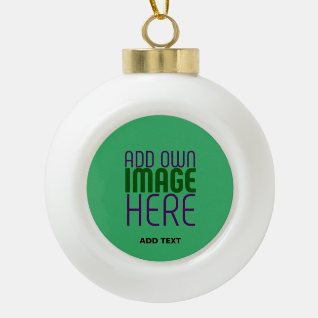  MODERN EDITABLE EMERALD GREEN IMAGE TEXT TEMPLATE CERAMIC BALL CHRISTMAS ORNAMENT (Front)