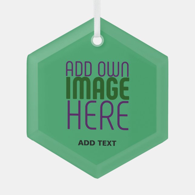  MODERN EDITABLE EMERALD GREEN IMAGE TEXT TEMPLATE GLASS ORNAMENT (Front)