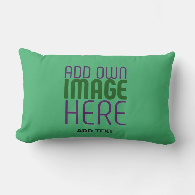 MODERN EDITABLE EMERALD GREEN IMAGE TEXT TEMPLATE LUMBAR PILLOW (Front)