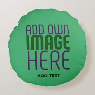 MODERN EDITABLE EMERALD GREEN IMAGE TEXT TEMPLATE ROUND PILLOW