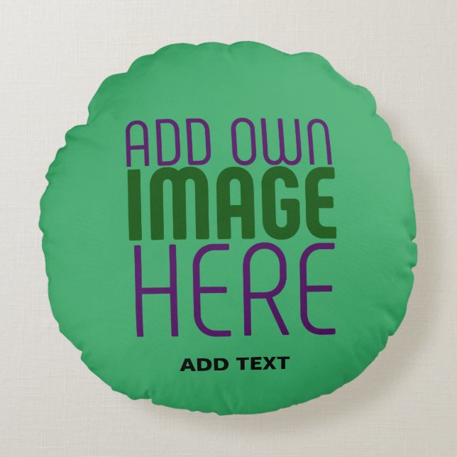MODERN EDITABLE EMERALD GREEN IMAGE TEXT TEMPLATE ROUND PILLOW (Front)