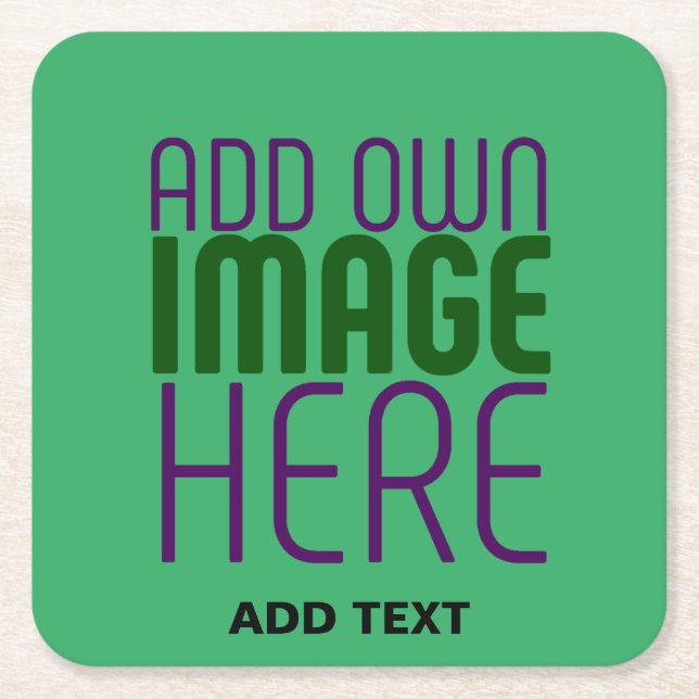 MODERN EDITABLE EMERALD GREEN IMAGE TEXT TEMPLATE SQUARE PAPER COASTER (Front)