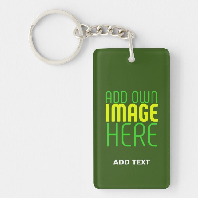 MODERN EDITABLE FOREST GREEN IMAGE TEXT TEMPLATE KEYCHAIN (Front)