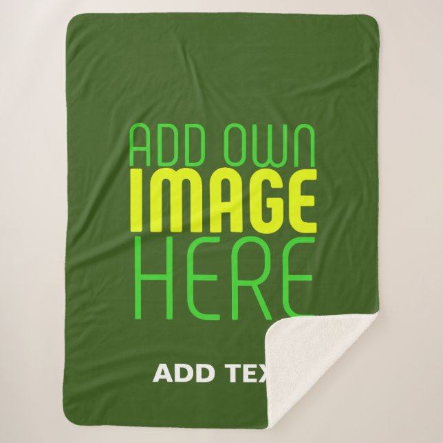 MODERN EDITABLE FOREST GREEN IMAGE TEXT TEMPLATE SHERPA BLANKET (Front)