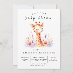 Modern Editable Giraffe Baby Shower  Invitation