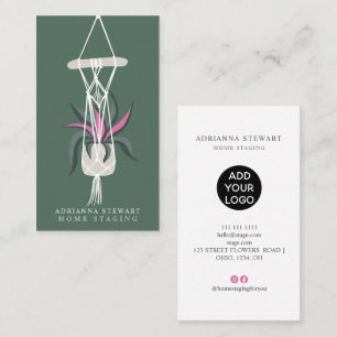 Modern editable green house plant interior decor business card