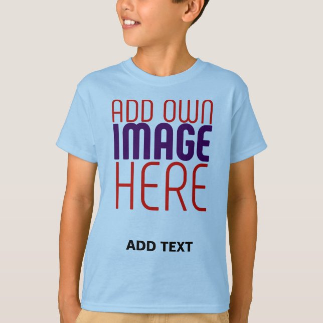MODERN EDITABLE LIGHT BLUE IMAGE TEXT TEMPLATE T-Shirt (Front)