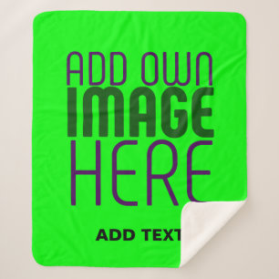 MODERN EDITABLE LIME GREEN IMAGE TEXT TEMPLATE SHERPA BLANKET