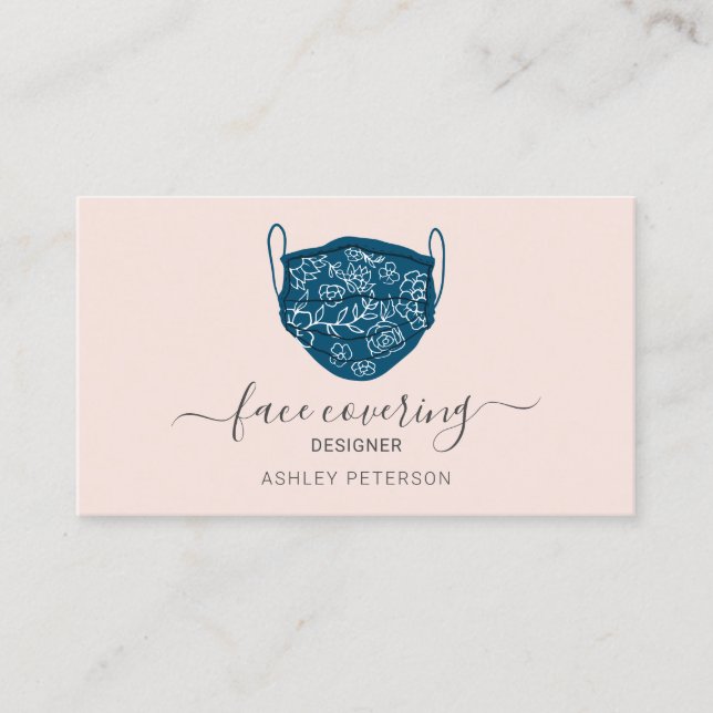 Modern editable mask face covering designer pink business card (Front)