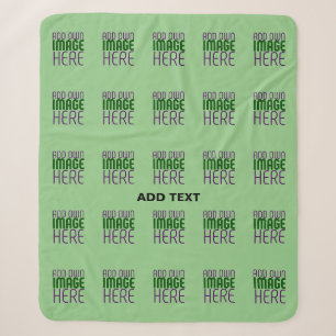 MODERN EDITABLE MINT GREEN IMAGE TEXT TEMPLATE SHERPA BLANKET