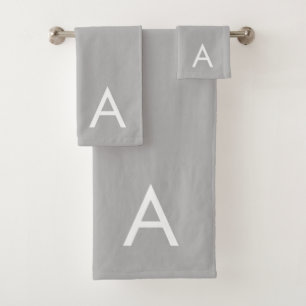 Modern Editable Monogram on Silver Grey Bath Towel Set