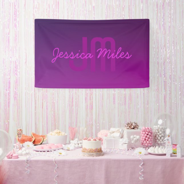 Modern Editable Monogrammed Text & Purple Ombre  Banner (Party)