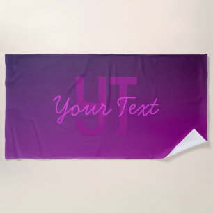 Modern Editable Monogrammed Text & Purple Ombre  Beach Towel