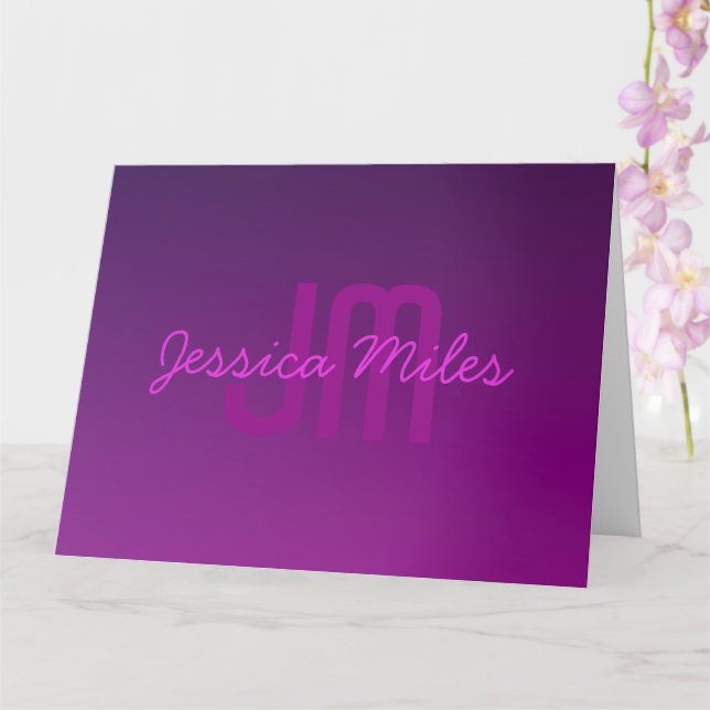 Modern Editable Monogrammed Text & Purple Ombre  Card (Orchid)