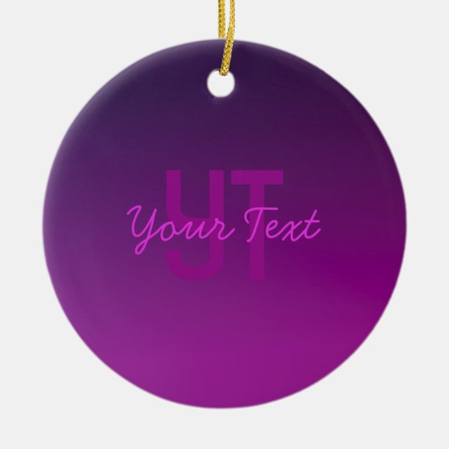 Modern Editable Monogrammed Text & Purple Ombre  Ceramic Ornament (Front)