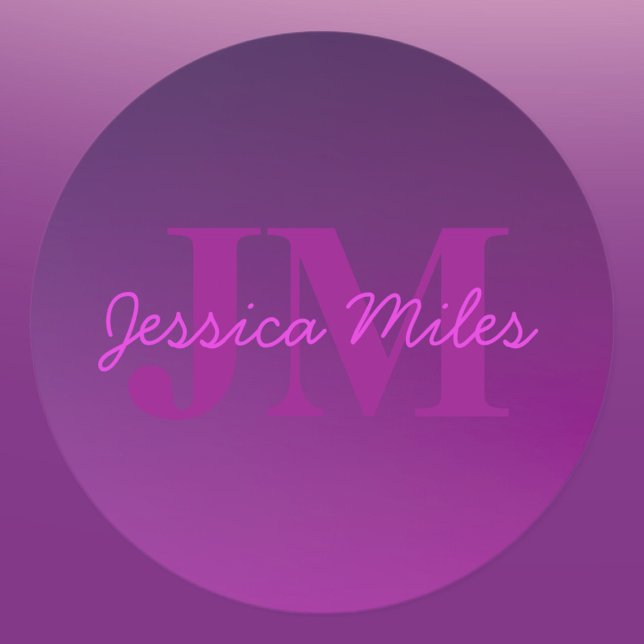 Modern Editable Monogrammed Text & Purple Ombre  Classic Round Sticker (Creator Uploaded)