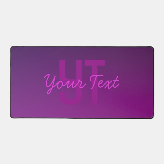 Modern Editable Monogrammed Text & Purple Ombre  Desk Mat (Front)