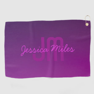 Modern Editable Monogrammed Text & Purple Ombre  Golf Towel