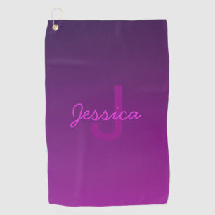 Modern Editable Monogrammed Text & Purple Ombre  Golf Towel