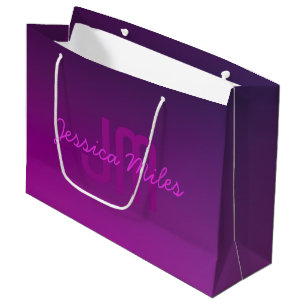 Modern Editable Monogrammed Text & Purple Ombre  Large Gift Bag
