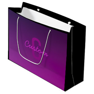 Modern Editable Monogrammed Text & Purple Ombre  Large Gift Bag