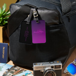Modern Editable Monogrammed Text & Purple Ombre  Luggage Tag
