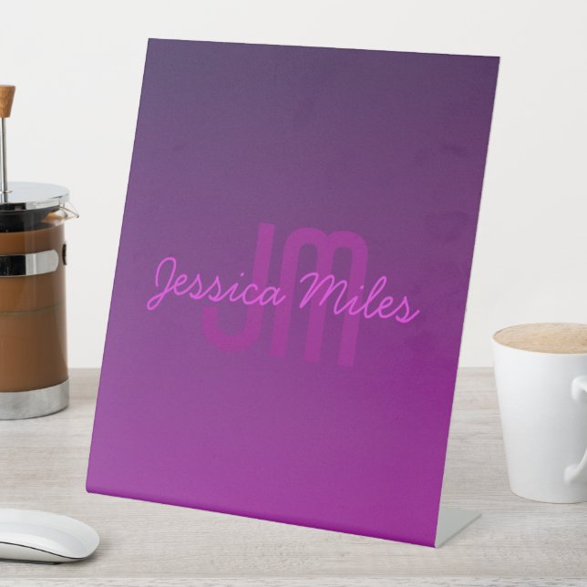 Modern Editable Monogrammed Text & Purple Ombre  Pedestal Sign (In SItu)