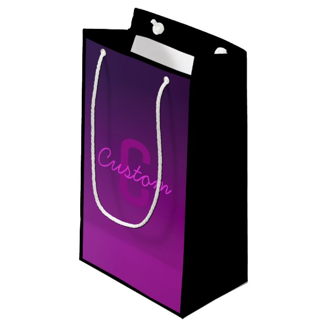 Modern Editable Monogrammed Text & Purple Ombre  Small Gift Bag (Front Angled)