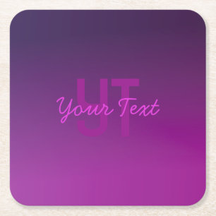 Modern Editable Monogrammed Text & Purple Ombre  Square Paper Coaster