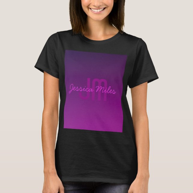 Modern Editable Monogrammed Text & Purple Ombre  T-Shirt (Front)