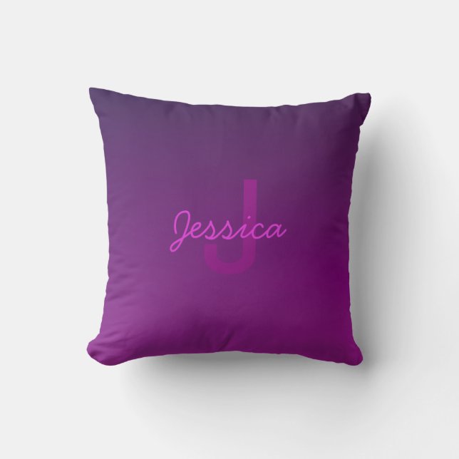 Modern Editable Monogrammed Text & Purple Ombre  Throw Pillow (Front)