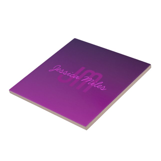 Modern Editable Monogrammed Text & Purple Ombre  Tile (Side)