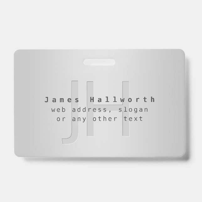 Modern Editable Name & Slogan | Grey Gradient  Badge (Front)