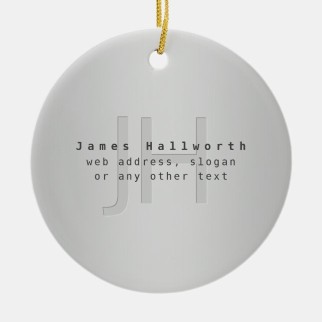 Modern Editable Name & Slogan | Grey Gradient  Ceramic Ornament (Front)