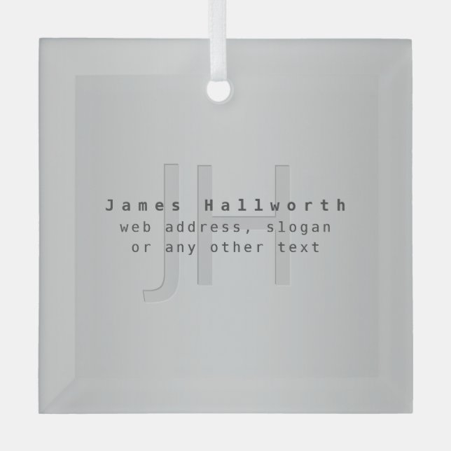 Modern Editable Name & Slogan | Grey Gradient  Glass Ornament (Front)