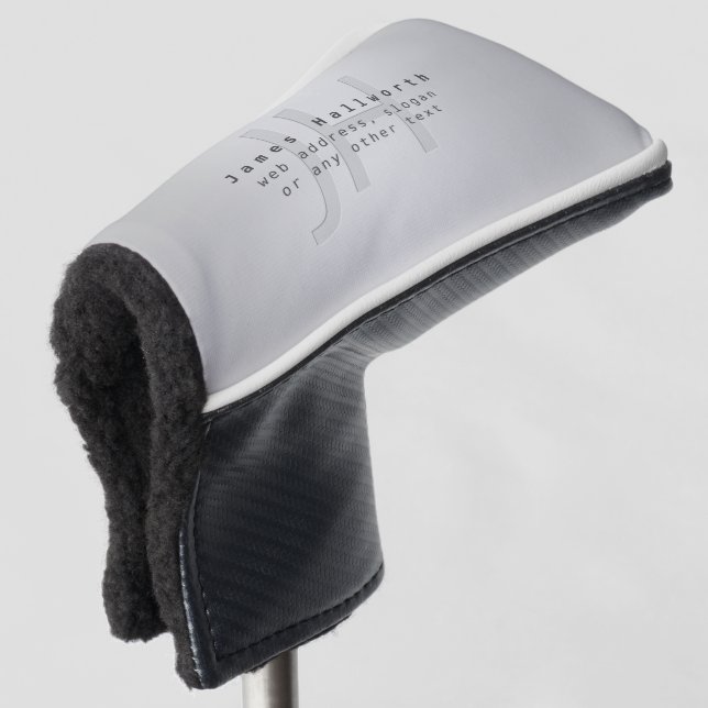 Modern Editable Name & Slogan | Grey Gradient  Golf Head Cover (3/4 Front)