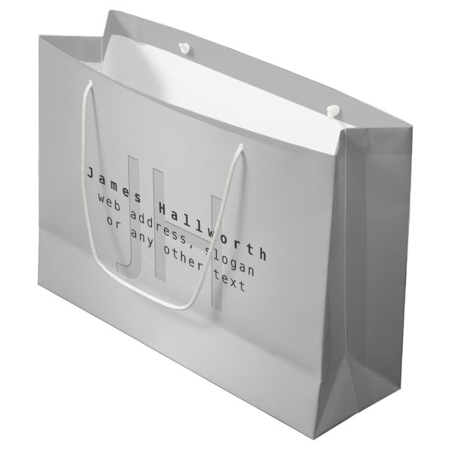 Modern Editable Name & Slogan | Grey Gradient  Large Gift Bag (Front Angled)