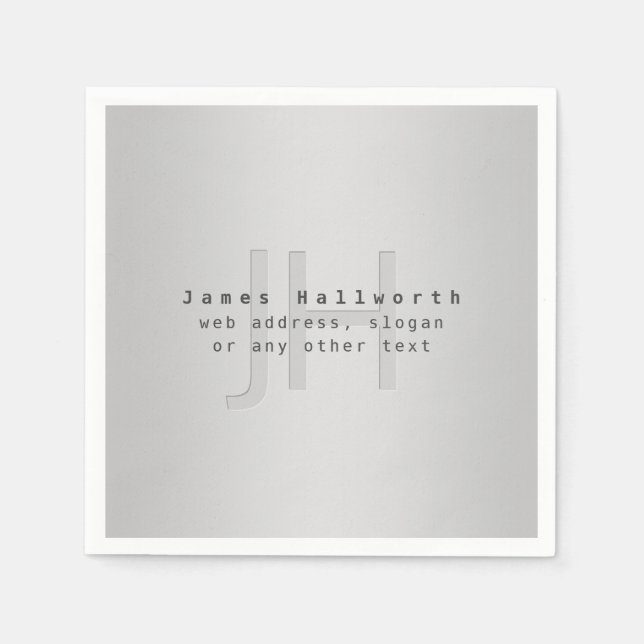 Modern Editable Name & Slogan | Grey Gradient  Napkin (Front)