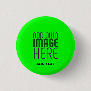 MODERN EDITABLE NEON GREEN IMAGE TEXT TEMPLATE 1 INCH ROUND BUTTON